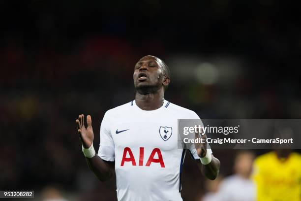 Tottenham Hotspur's Moussa Sissoko reacts to a missed chance during the Premier League match between Tottenham Hotspur and Watford at Wembley Stadium...