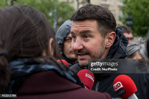 French anti-capitalist party NPA leader Olivier Besancenot takes part in a rally in support of social struggles organized by left-wing political...