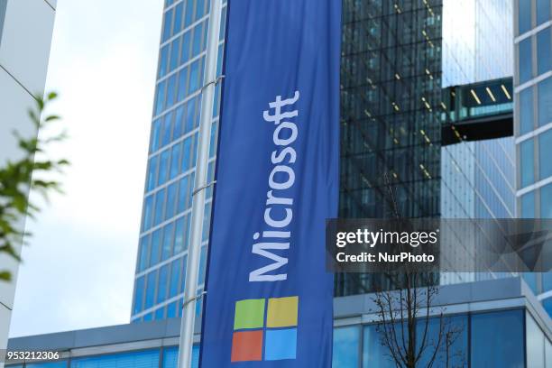 The logo of Microsoft is seen in Munich.