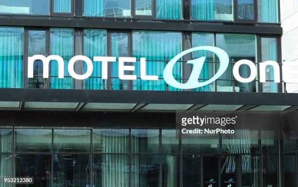 The logo of the German low-budget hotel chain Motel One is seen in Munich.