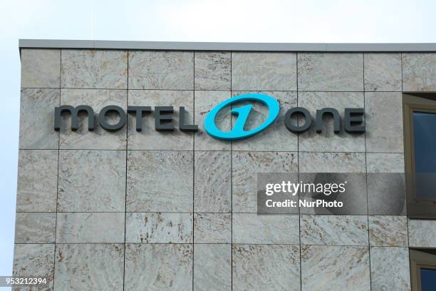 The logo of the German low-budget hotel chain Motel One is seen in Munich.