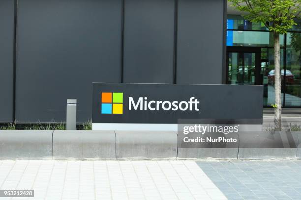 The logo of Microsoft is seen in Munich.