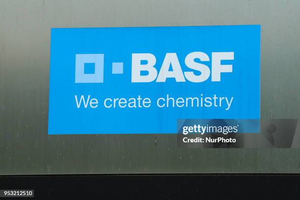 The logo of the German chemical company BASF is seen in Munich.