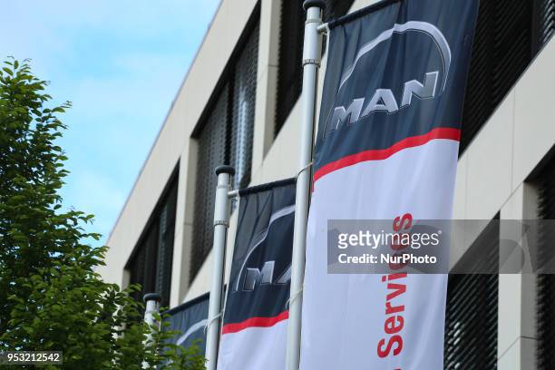 The logo of the German mechanical engineering company MAN is seen in Munich.