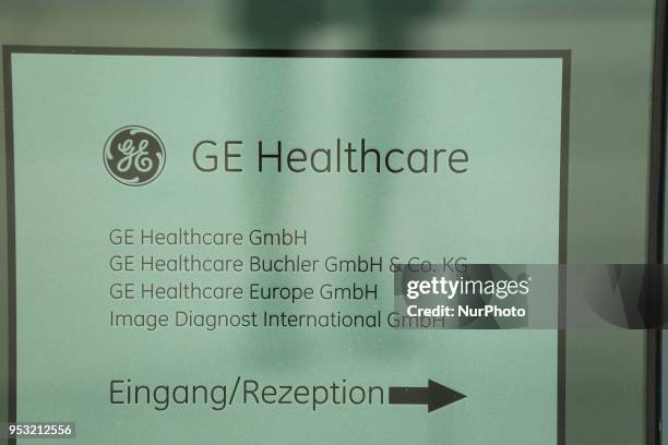 The logo of General Electric Healthcare is seen in Munich.