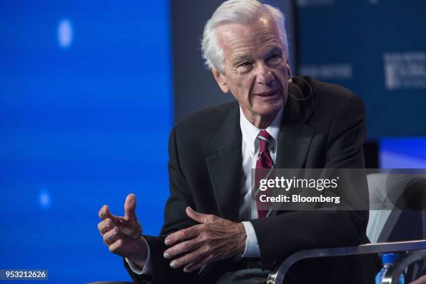 Jorge Paulo Lemann, co-founder of 3G Capital Inc., speaks during the Milken Institute Global Conference in Beverly Hills, California, U.S., on...