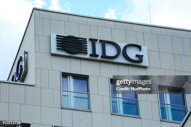 The logo of the Chinese-owned, American-based media, data and marketing services and venture capital organization IDG is seen in Munich.