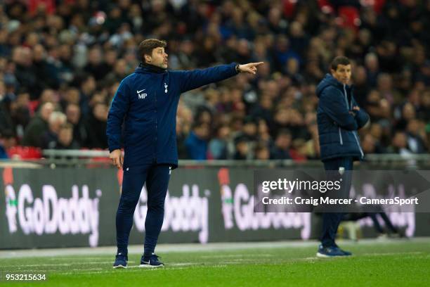 Tottenham Hotspur manager Mauricio Pochettino during the Premier League match between Tottenham Hotspur and Watford at Wembley Stadium on April 30,...