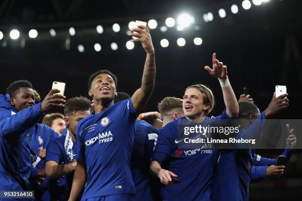 Juan Castillo of Chelsea and Conor Gallagher of Chelsea celebrates after winning the FA Youth Cup Final after the FA Youth Cup Final, second leg...