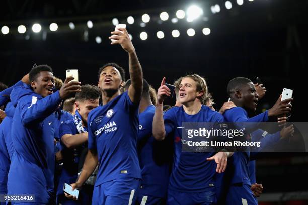 Juan Castillo of Chelsea and Conor Gallagher of Chelsea celebrates after winning the FA Youth Cup Final after the FA Youth Cup Final, second leg...