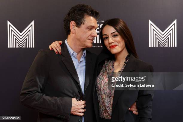 Actor Marc Lavoine and actress Sofia Essaidi attend Series Mania Lille Hauts de France festival day 4 photocall on April 30, 2018 in Lille, France.