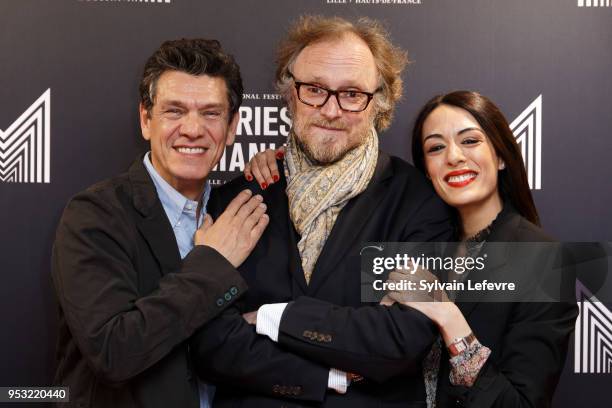 Actor Marc Lavoine , director Frederic Schoendoerffer and and actress Sofia Essaidi attend Series Mania Lille Hauts de France festival day 4...