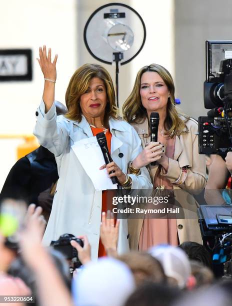 Hoda Kotb and Savannah Guthrie are seen on the set of the today show on April 30, 2018 in New York City.