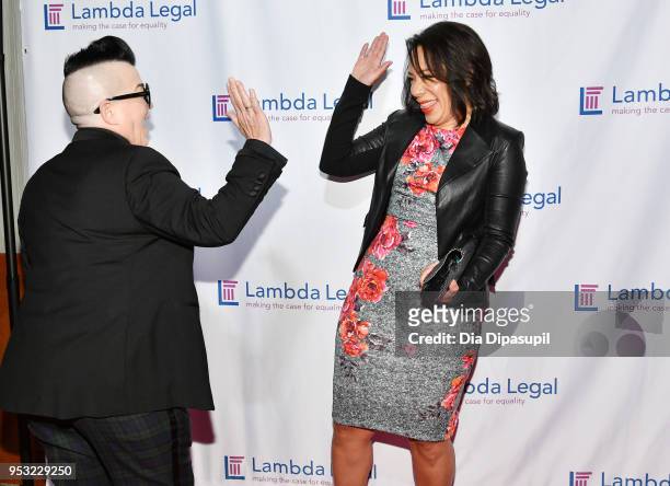 Actors Lea DeLaria and Selenis Leyva attend the Lambda Legal 2018 National Liberty Awards at Pier 60 on April 30, 2018 in New York City.