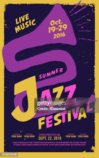 jazz festival night poster design template - jazz music stock illustrations