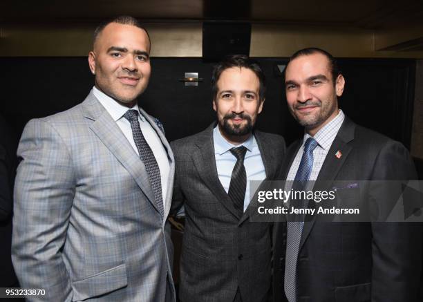 Christopher Jackson, Lin-Manuel Miranda, and Javier Munoz attend The Eugene O'Neill Theater Center's 18th Annual Monte Cristo Award Honoring...