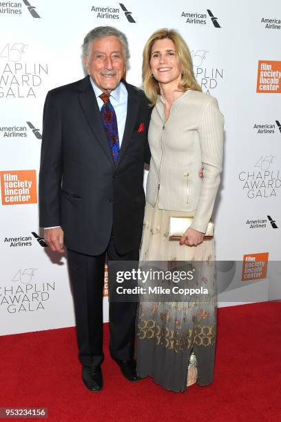 Recording artist Tony Bennett and Susan Crow attend the 45th Chaplin Award Gala at Alice Tully Hall, Lincoln Center on April 30, 2018 in New York...