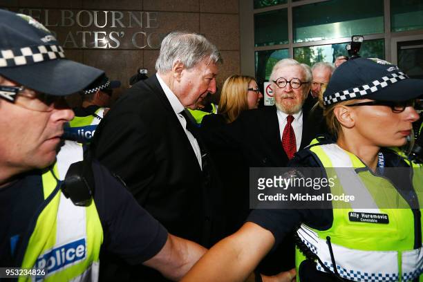 Cardinal George Pell arrives with his defending lawyer Robert Richter QC at Melbourne Magistrates' Court on May 1, 2018 in Melbourne, Australia....