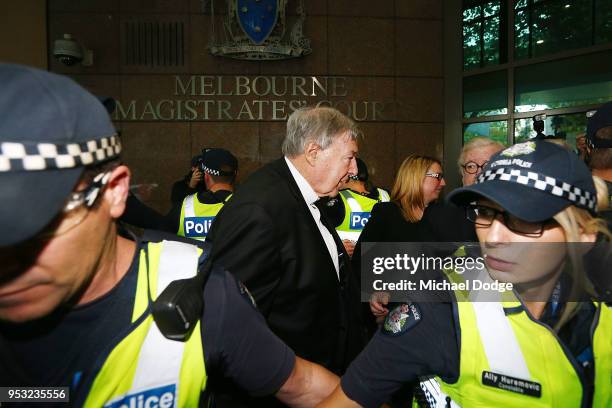 Cardinal George Pell arrives at Melbourne Magistrates' Court on May 1, 2018 in Melbourne, Australia. Cardinal Pell was charged on summons by Victoria...