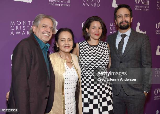Luis Miranda, Dr. Luz Miranda, Vanessa Nadal, and Lin-Manuel Miranda attend The Eugene O'Neill Theater Center's 18th Annual Monte Cristo Award...