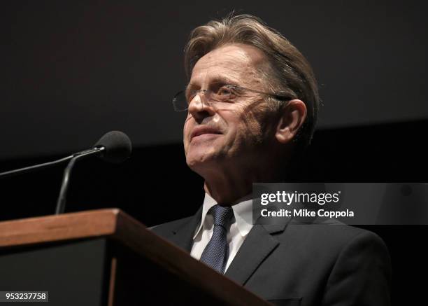 Choreographer Mikhail Baryshnikov speaks onstage during the 45th Chaplin Award Gala at Alice Tully Hall, Lincoln Center on April 30, 2018 in New York...