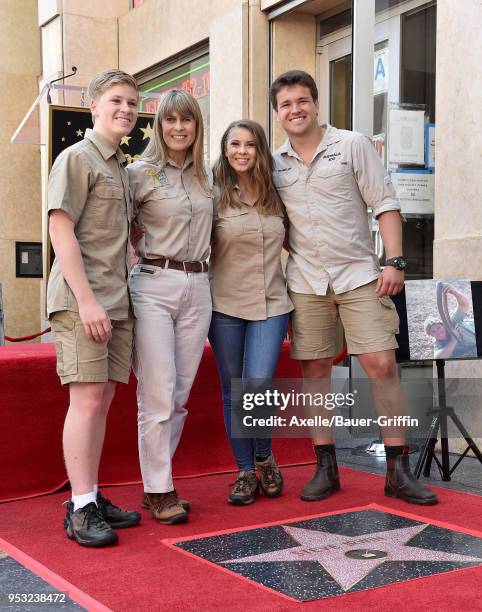 Robert Irwin, Terri Irwin, Bindi Irwin and Chandler Powell attend the ceremony honoring Steve Irwin with star on the Hollywood Walk of Fame on April...