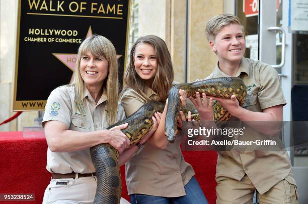 Terri Irwin, Bindi Irwin and Robert Irwin attend the ceremony honoring Steve Irwin with star on the Hollywood Walk of Fame on April 26, 2018 in...
