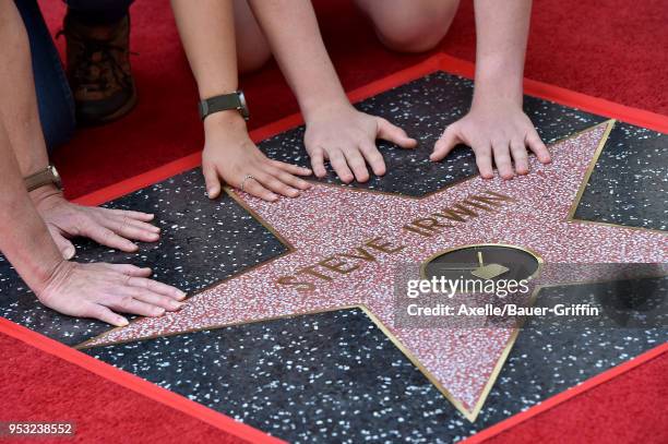 Terri Irwin, Bindi Irwin and Robert Irwin attend the ceremony honoring Steve Irwin with star on the Hollywood Walk of Fame on April 26, 2018 in...