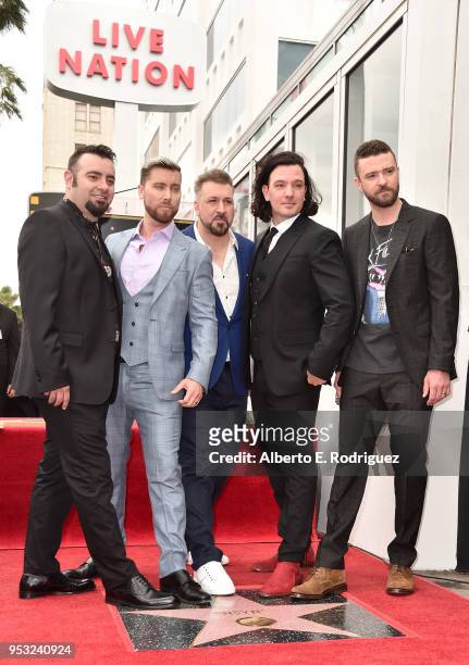 Members of the iconic 90's boyband *NSYNC, Chris Kirkpatrick, Lance Bass, JC Chasez, Joey Fatone and Justin Timberlake were honored with a star on...