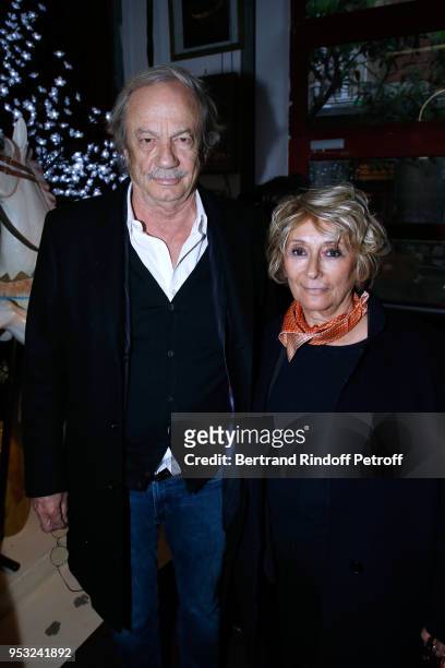 Patrick Chesnais and his wife Josiane Stoleru attend the Dinner in honor of Nathalie Baye at La Chope des Puces on April 30, 2018 in Saint-Ouen,...