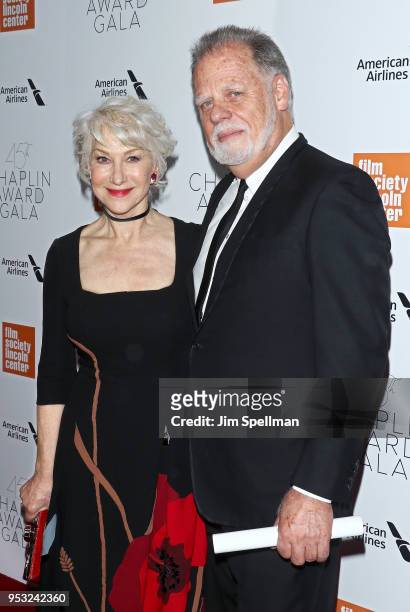 Actress Helen Mirren and director Taylor Hackford attend the 45th Chaplin Award Gala honoring Helen Mirren at Alice Tully Hall on April 30, 2018 in...