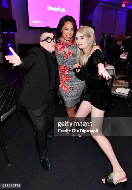 Actors Lea DeLaria and Selenis Leyva and singer-songwriter Kim Petras attend the Lambda Legal 2018 National Liberty Awards at Pier 60 on April 30,...
