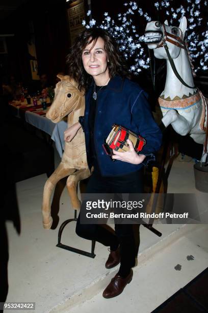 Actress Valerie Lemercier attends the Dinner in honor of Nathalie Baye at La Chope des Puces on April 30, 2018 in Saint-Ouen, France.