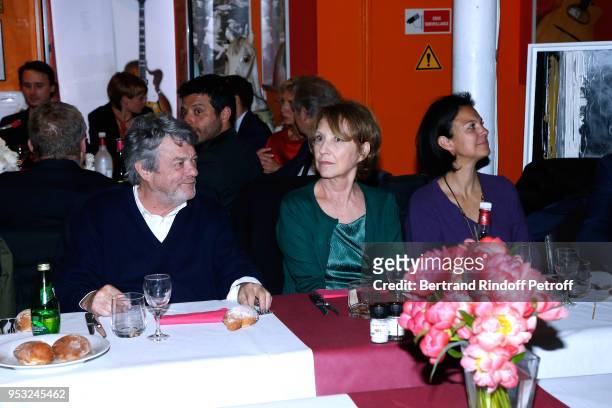 Jean-Louis Borloo, Nathalie Baye and Beatrice Schonberg attend the Dinner in honor of Nathalie Baye at La Chope des Puces on April 30, 2018 in...