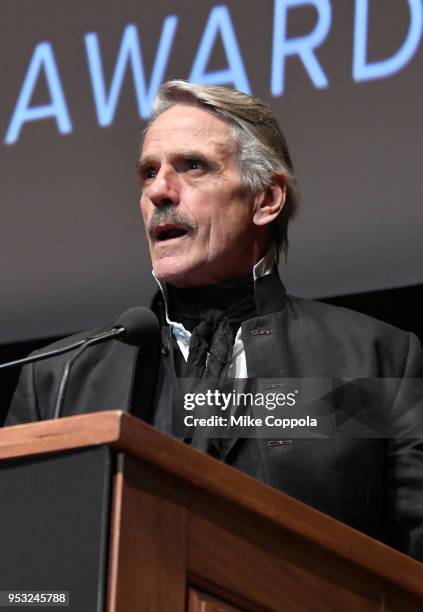 Actor Jeremy Irons walks onstage during the 45th Chaplin Award Gala at Alice Tully Hall, Lincoln Center on April 30, 2018 in New York City.