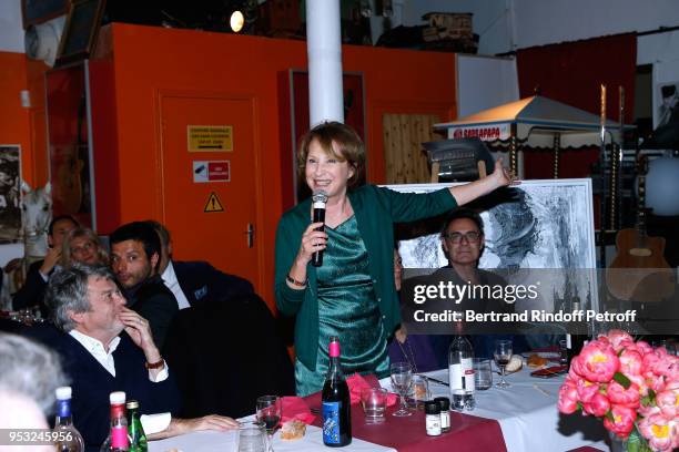 Jean-Louis Borloo and Nathalie Baye attend the Dinner in honor of Nathalie Baye at La Chope des Puces on April 30, 2018 in Saint-Ouen, France.