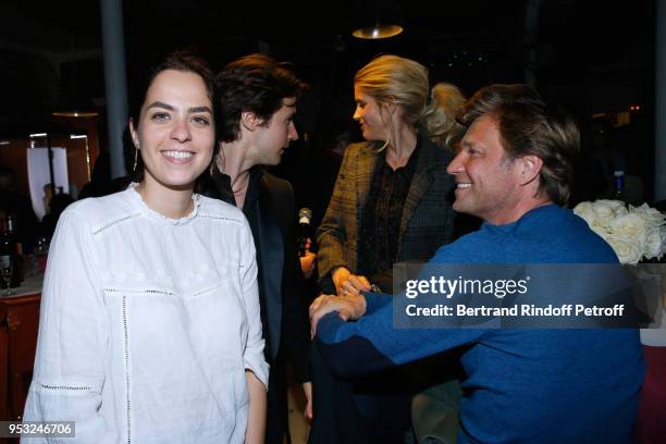 Anouchka Delon, Julien Dereims, Alice Taglioni and Laurent Delahousse attend the Dinner in honor of Nathalie Baye at La Chope des Puces on April 30,...