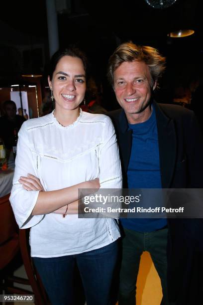 Anouchka Delon and Laurent Delahousse attend the Dinner in honor of Nathalie Baye at La Chope des Puces on April 30, 2018 in Saint-Ouen, France.