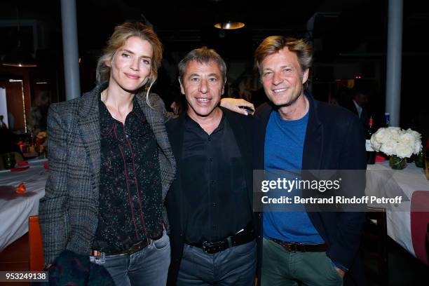 Alice Taglioni, Organizer of the event Louis-Michel Colla and Laurent Delahousse attend the Dinner in honor of Nathalie Baye at La Chope des Puces on...
