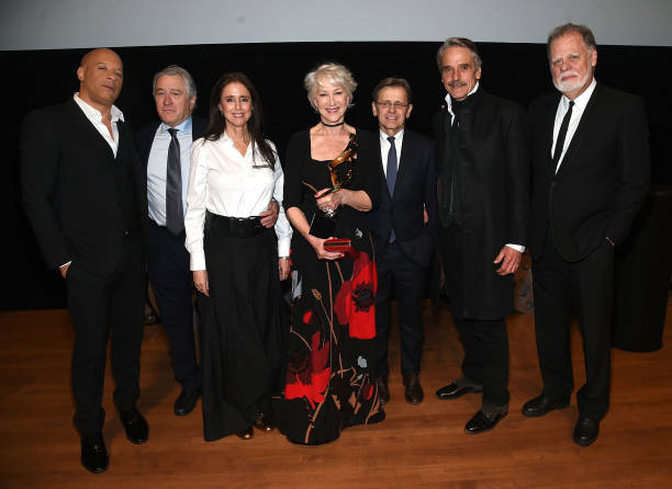 Vin Diesel, Robert De Niro, Julie Taymor, Helen Mirren, Mikhail Baryshnikov, Jeremy Irons, and Taylor Hackford attend the 45th Chaplin Award Gala at...