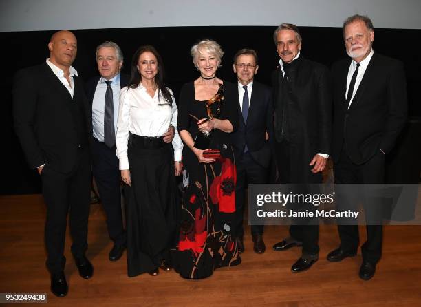 Vin Diesel, Robert De Niro, Julie Taymor, Helen Mirren, Mikhail Baryshnikov, Jeremy Irons, and Taylor Hackford attend the 45th Chaplin Award Gala at...