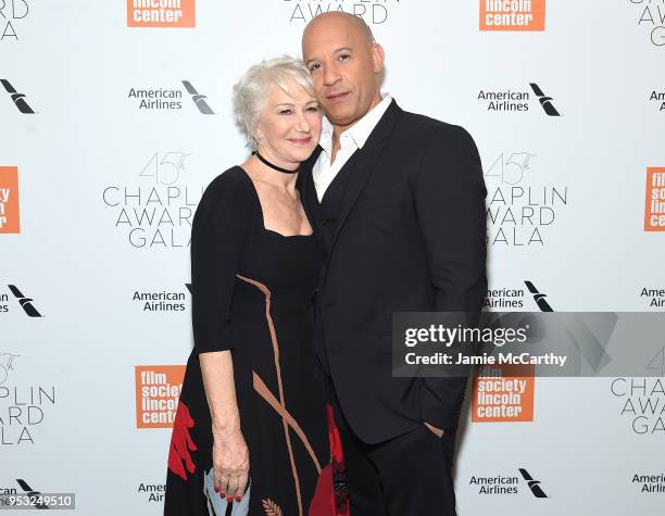 Actors Helen Mirren and Vin Diesel attend the 45th Chaplin Award Gala at the on April 30, 2018 in New York City.