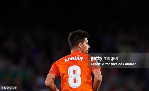 Adrian Gonzalez of Malaga CF looks on during the La Liga match between Real Betis and Malaga at Estadio Benito Villamarin on April 30, 2018 in...