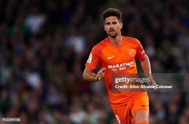 Adrian Gonzalez of Malaga CF looks on during the La Liga match between Real Betis and Malaga at Estadio Benito Villamarin on April 30, 2018 in...