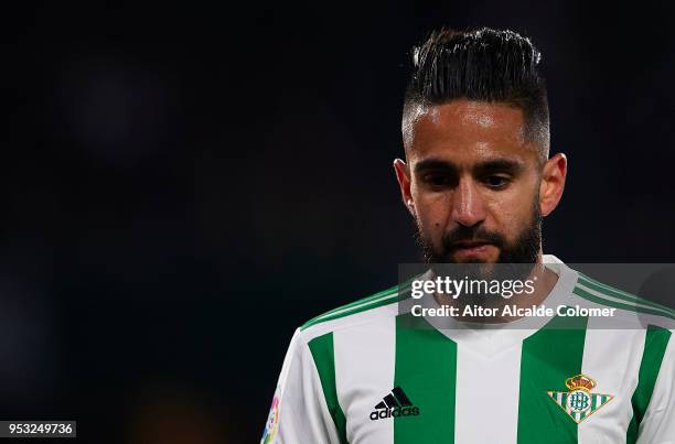 Ryad Boudebouz of Real Betis Balompie looks on during the La Liga match between Real Betis and Malaga at Estadio Benito Villamarin on April 30, 2018...