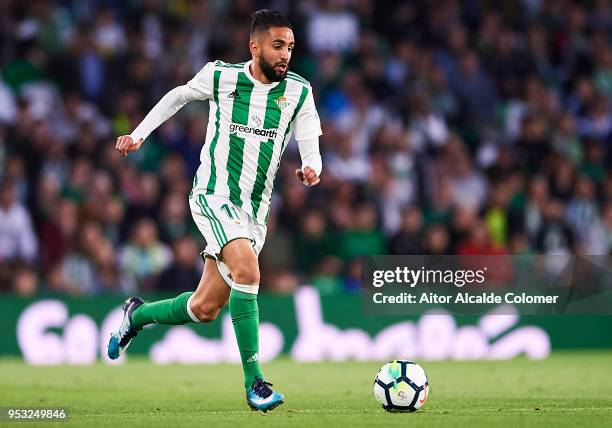 Ryad Boudebouz of Real Betis Balompie in action during the La Liga match between Real Betis and Malaga at Estadio Benito Villamarin on April 30, 2018...