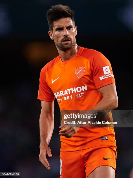 Adrian Gonzalez of Malaga CF looks on during the La Liga match between Real Betis and Malaga at Estadio Benito Villamarin on April 30, 2018 in...