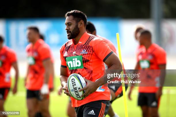 Patrick Tuipulotu of the Blues during a Blues Super Rugby training session at Alexandra Park on May 1, 2018 in Auckland, New Zealand.