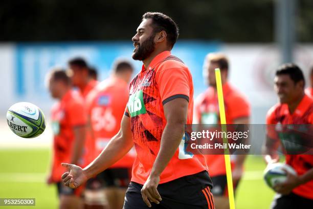 Patrick Tuipulotu of the Blues during a Blues Super Rugby training session at Alexandra Park on May 1, 2018 in Auckland, New Zealand.