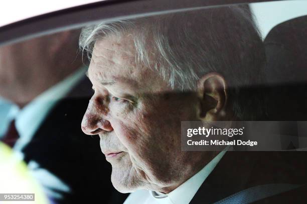 Cardinal George Pell leaves at Melbourne Magistrates' Court on May 1, 2018 in Melbourne, Australia. Cardinal Pell was charged on summons by Victoria...